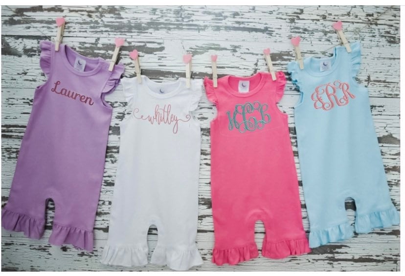 20 Baby Dress Designs for Summer That Are Actually Soft Enough to Wear 14 Flutter Sleeve Romper, Ruffle Romper, Monogrammed Romper, Baby…