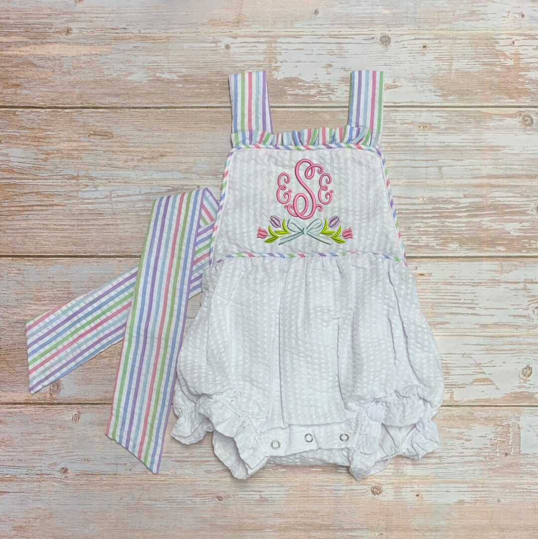 Monogrammed Ruffle Baby Sunsuit, Baby Girl Sunsuit, Baby Girl Bubble