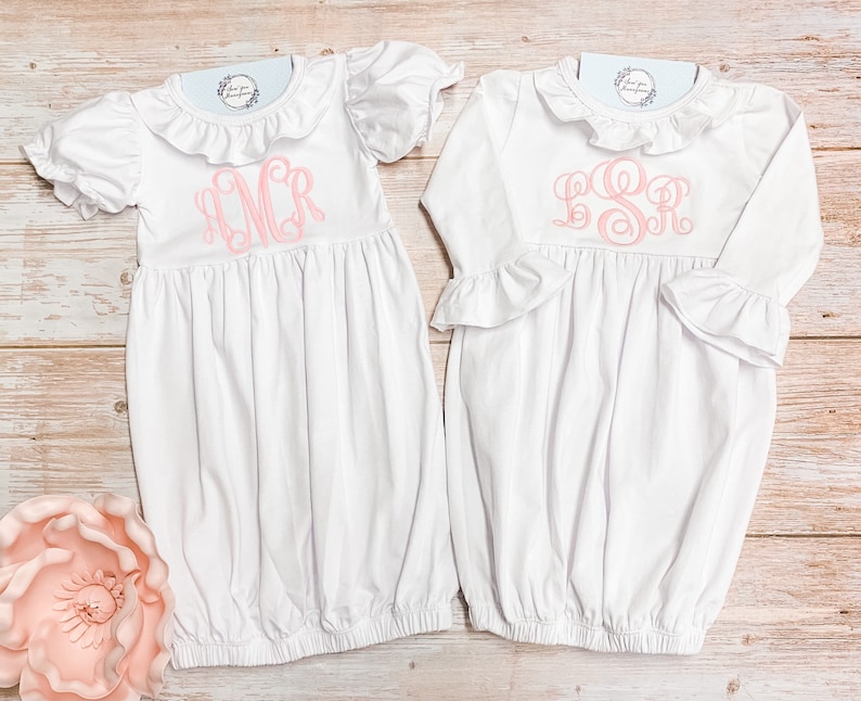 Monogram Baby Girl Gown Set Infant Gown Bib Burp Cloth Set Etsy
