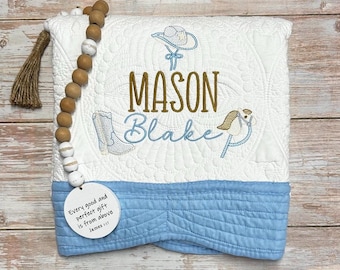 Monogrammed Baby Quilt with Cowboy theme, Personalized Baby Blanket, Baby gift, Baby shower gift, personalized baby gift, baby boy gift