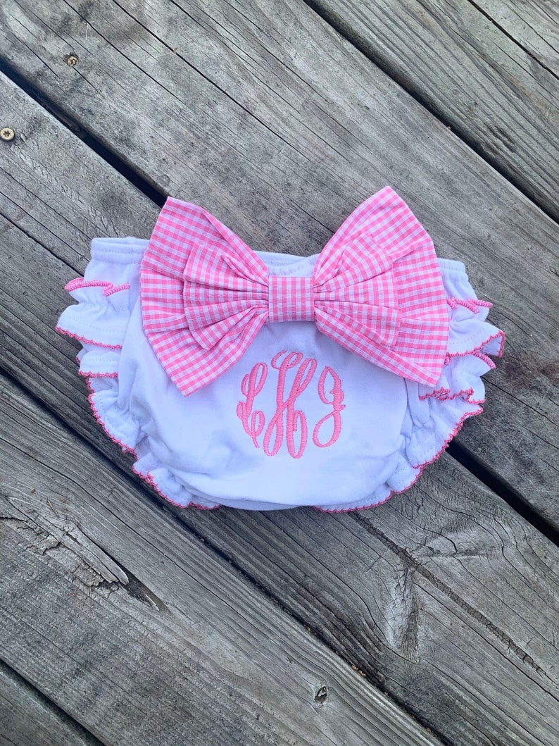 Monogram Baby Girl Bow Bloomers Monogrammed Bloomers Ruffle Etsy