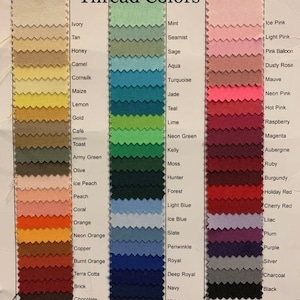 May include: A color chart displaying a variety of thread colors. The chart is labeled "Thread Colors" and includes swatches in shades of ivory, tan, honey, mint, aqua, and pink. Each swatch is labeled with its corresponding color name.