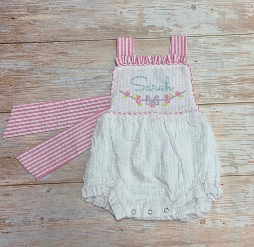 Monogrammed Ruffle Baby Sunsuit, Baby Girl Sunsuit, Baby Girl Bubble