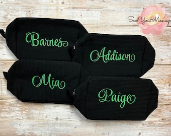 Toilettas met monogram, tas met wafelpatroon, allestas, gepersonaliseerde reistas, afstudeercadeau, cadeau bruidsmeisje, cadeau bruidsjonker