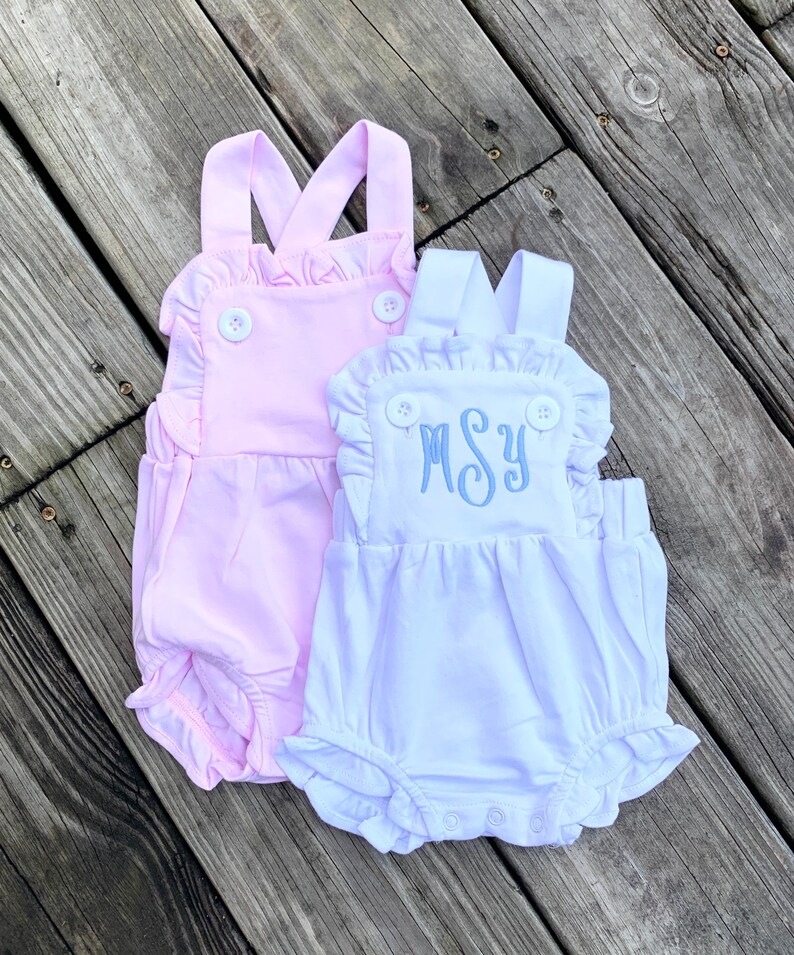Monogrammed Ruffle Baby Sunsuit Baby Girl Sunsuit Baby Girl Etsy