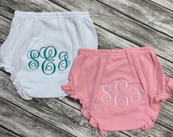 Monogrammed Baby bloomers with snaps/diaper cover/baby girl panties/baby gift/baby girl bloomer/personalized knit cotton bloomers with snaps
