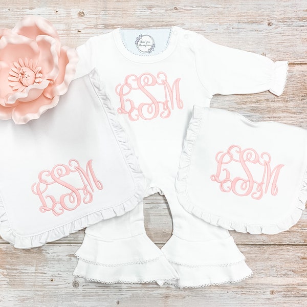 Monogram Baby Girl romper, Infant romper with name, baby girl going home outfit, personalized romper, baby girl shower gift, baby romper