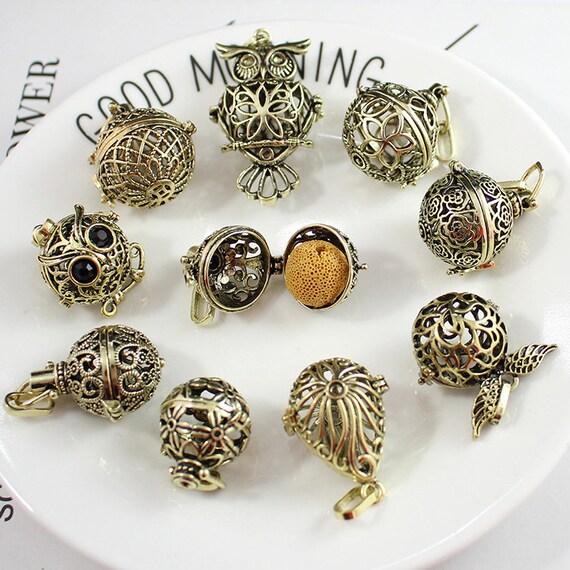 Vintage Bronze Brass Hollow Locket Pendant Charms Necklace Making Findings 2pcs