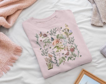 Vintage Pressed Flowers Sweatshirt, Boho Cottagecore Crewneck, Pastel Botanical Floral Pullover, Fairycore Oversized Wildflowers Sweatshirt