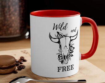 Boho Cow Skull Coffee Mug, Bull Skull Coffee Mug, Wild West Mug, Western Coffee Cup, Cowgirl Mug, Southwest Mug Western Coffee Cup Skull Mug