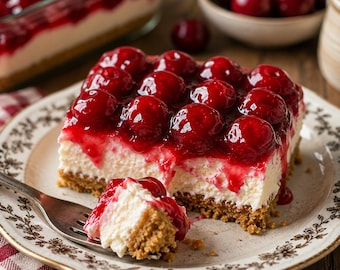 Receta de tarta de queso con cerezas / Tarta de queso fácil sin horno, postre de queso crema (descarga en PDF)