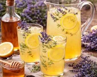 Tarjeta de receta de limonada de miel, lavanda y tomillo / Bebida herbal primaveral imprimible / Descarga de cocina de boticario de Pascua / Hierbas curativas naturales