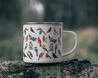 Vintage Birds Enamel Camping Mug
