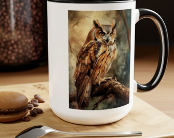 Great Horned Owl Vintage Birds Coffee Mug