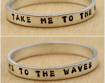 Take Me To The Waves Hand Stamped Sterling Silver Ring