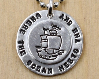Where The Ocean Meets The Sky Necklace - Handstamped Sterling Silver