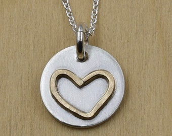 Gold Heart Necklace - Handmade Goldfill on Sterling Silver