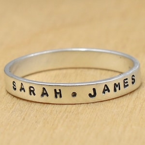 Custom Stamped Name/Date/Words Ring - Sterling Silver Stacking Rings