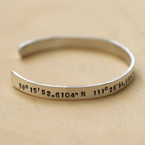 Handstamped GPS Coordinates Cuff Sterling Silver image 2