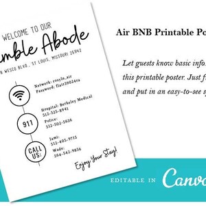 Air BNB Welcome Sign, Printable, Editable Template