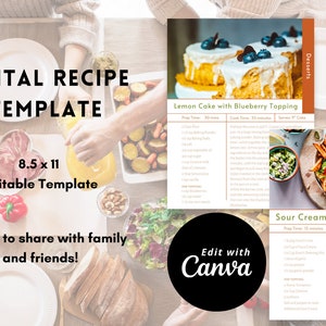 Printable and Editable Recipe Pages, Family Cookbook, DIY