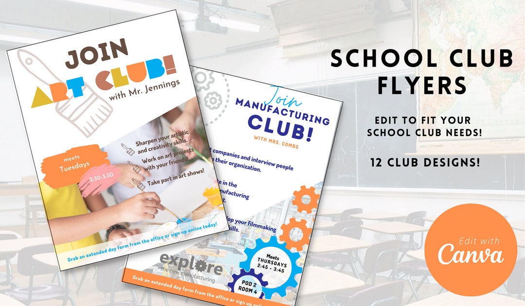School Club Poster Bundle, Canva Editable Bundle Etsy