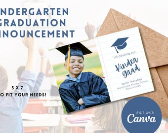 Kindergarten Grad Invitation, Canva Template, Editable Invite, K Graduate