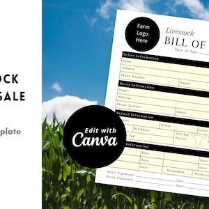 Livestock Animal Bill of Sale, PDF Download, Editable