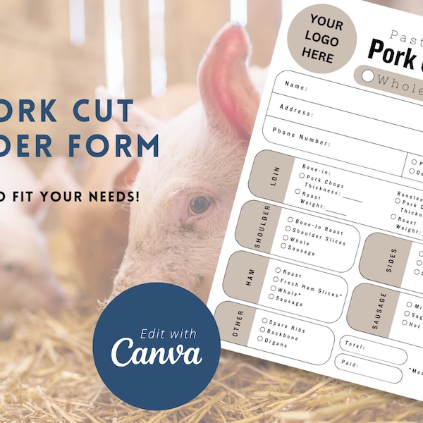 Formulario de pedido de cortes de cerdo, editable en la granja