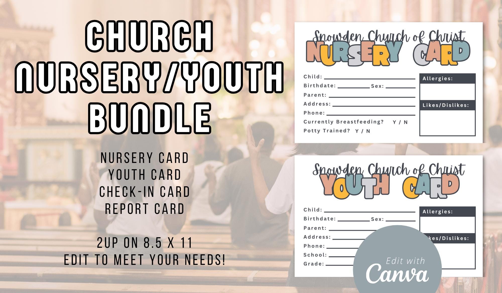 Church Nursery Information Card Canva Editable DIGITAL BUNDLE
