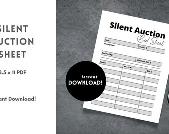 SIlent Auction PDF Printable Sheet, School Form
