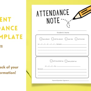 Student School Attendance Absence Note, Instant Download