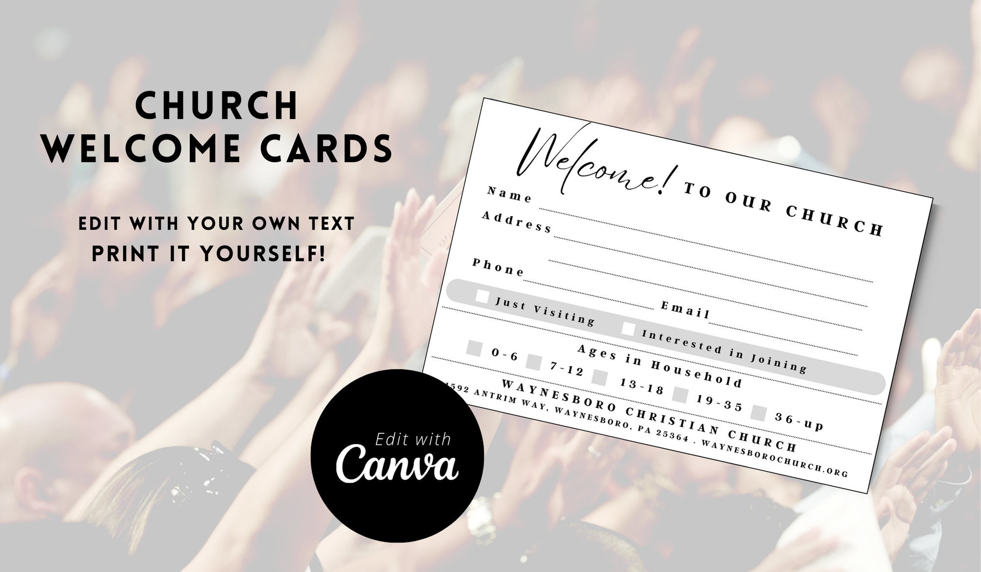 Church Connection Card Editable Church Welcome Card