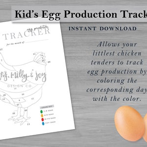 Printable Egg Production Color Sheet for Kids, Backyard Chicken Egg Tracker, Hen Egg Tracker