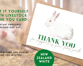 Marketing Your Animal, Livestock Buyer Thank you Card, New Zealand White Rabbit