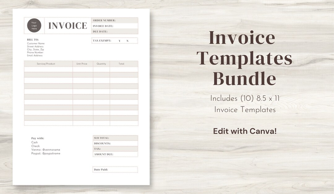 Custom Invoice Template for Canva, Small Business Template, Editable ...
