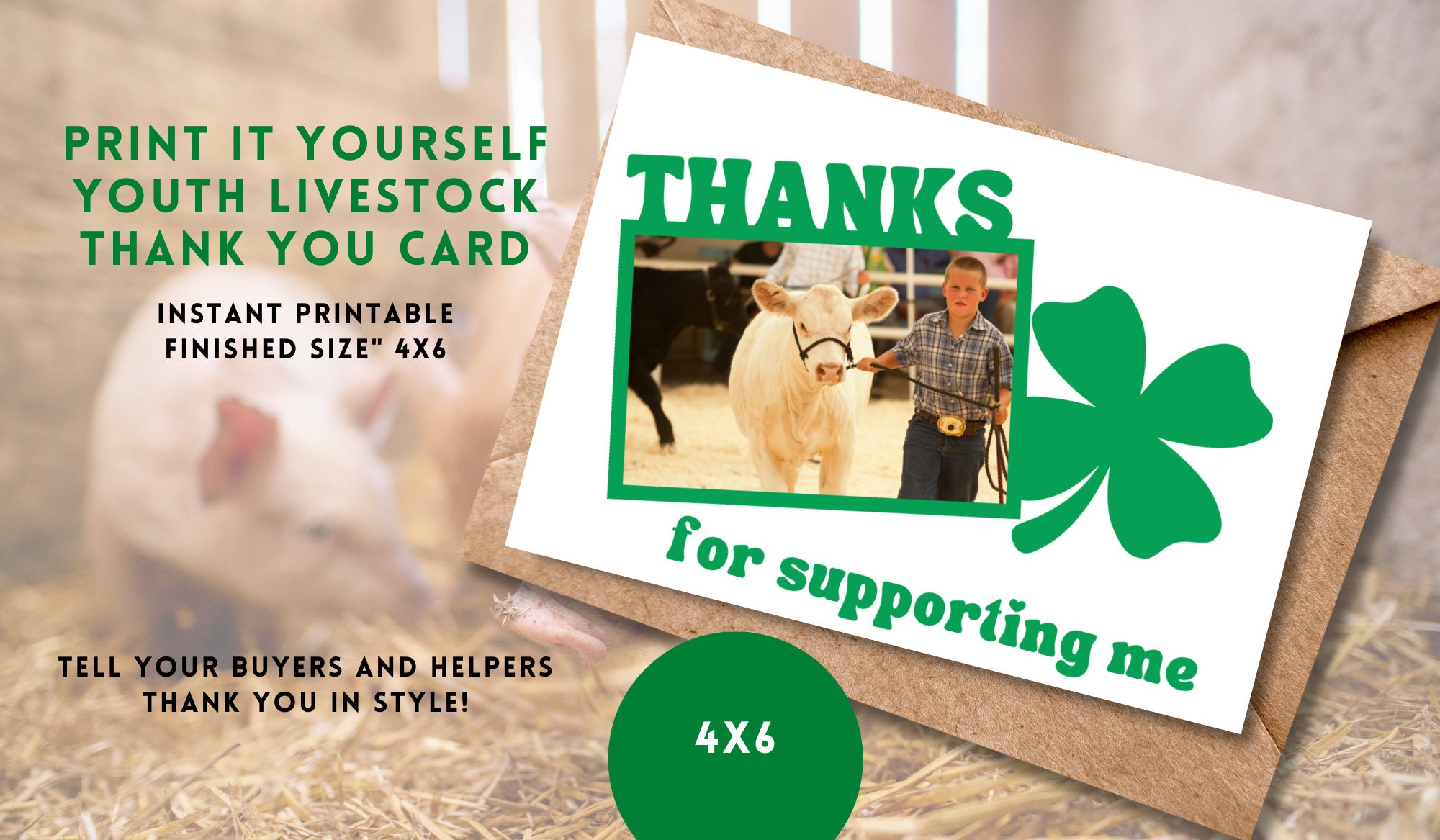 livestock thank you card, editable 4x6 (canva) - etsy
