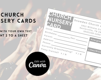 Church Nursery Information Card Canva Editable