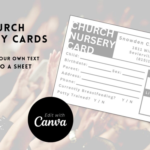 Church Nursery Information Card Canva Editable