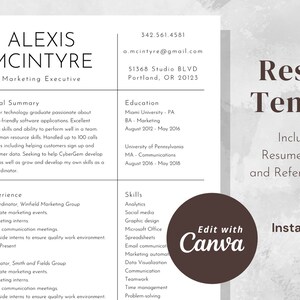 Resume Canva Template, CV Template, Cover Letter, References Editable