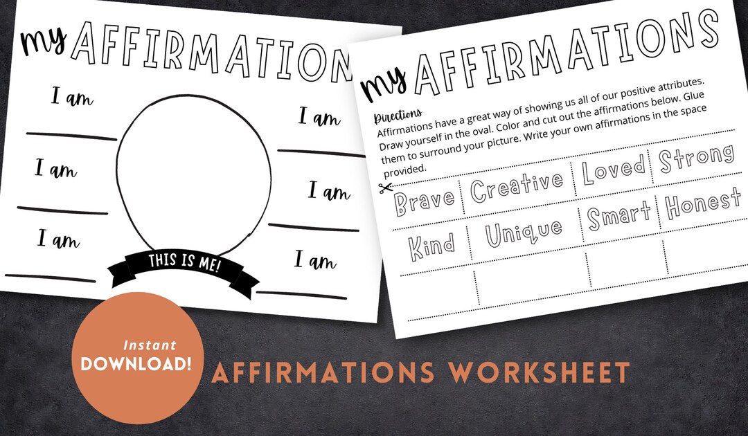 My Affirmations Worksheet Etsy