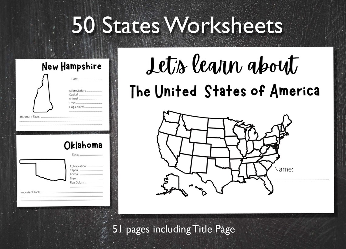 50 States Printable Download. PDF Worksheet - Etsy