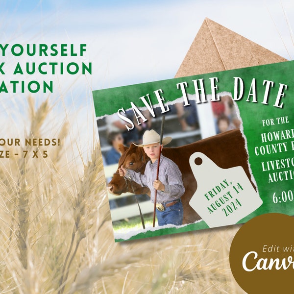 County Livestock Auction Save the Date Invitation, Editable