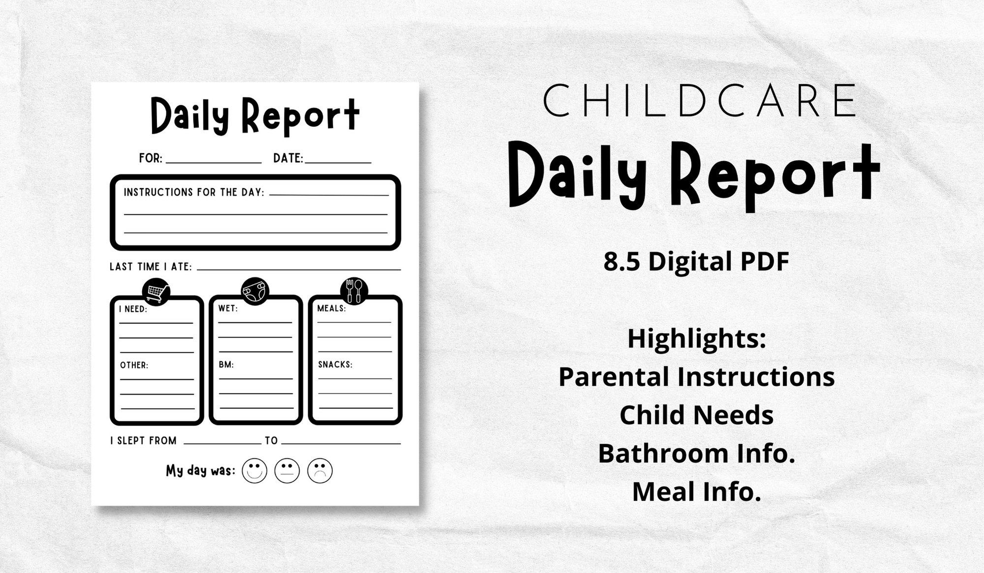 Childcare Daily Report, Daily Log for Childcare, Babysitter, Digital