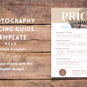 One-Page Photography Pricing List, Editable Template