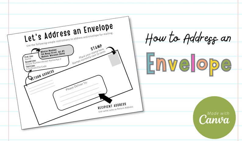 Plcent Envelope How-to Address and Envelope, Student Classroom Printable, Homeschool - Etsy
