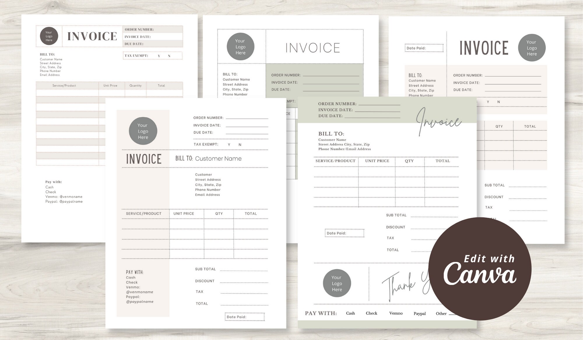 Custom Invoice Template for Canva, Small Business Template, Editable ...