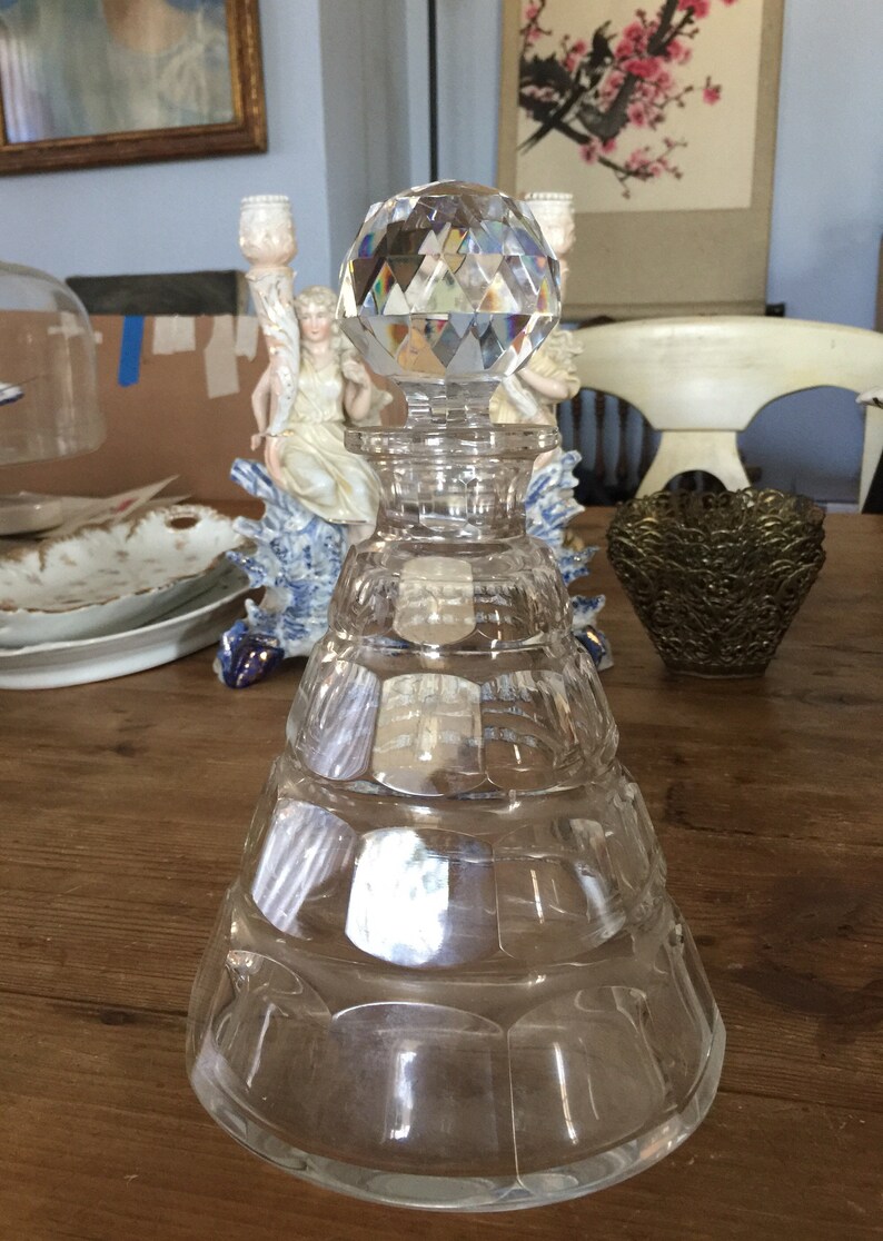 Vintage Decanter, Crystal, Val shops Saint Lambert, Pyramid Shape, Cut Crystal