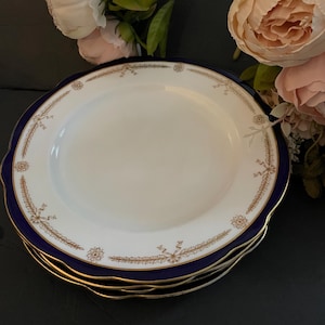 Antique Coalport Dinner Plates, Deep Blue, Gold