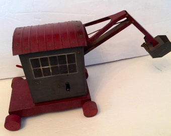 Vintage French Folk Art Toy Crane, Tin Toy Paris, France, Large
